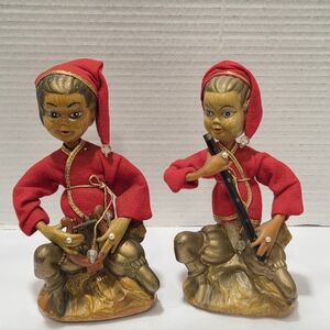 Tilso Golden Fantasy Pixie Christmas Pair Of  Elves Vintage MCM Hong Kong